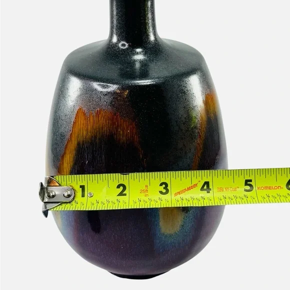 Clay Iridescent Bottle Neck Top Bud Table Vase Cobalt Blue Gold Purple Green - Picture 6 of 8